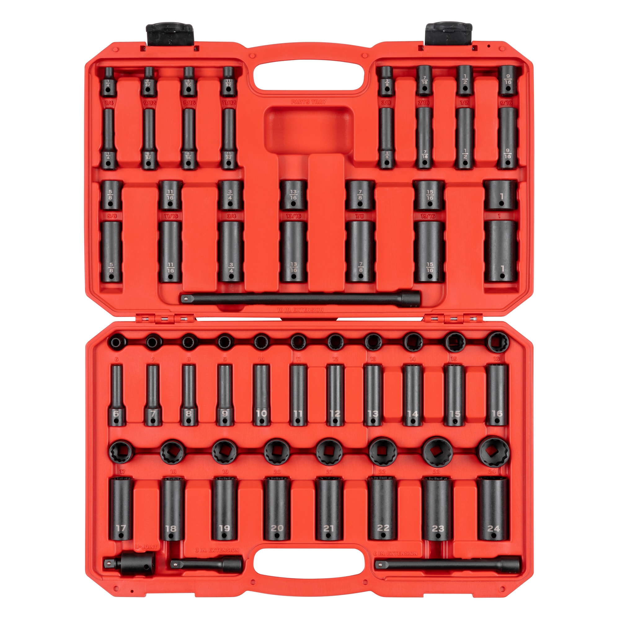72 -Piece Standard (SAE) and Metric 3/8-in Drive Set 12-point Impact Socket Set
