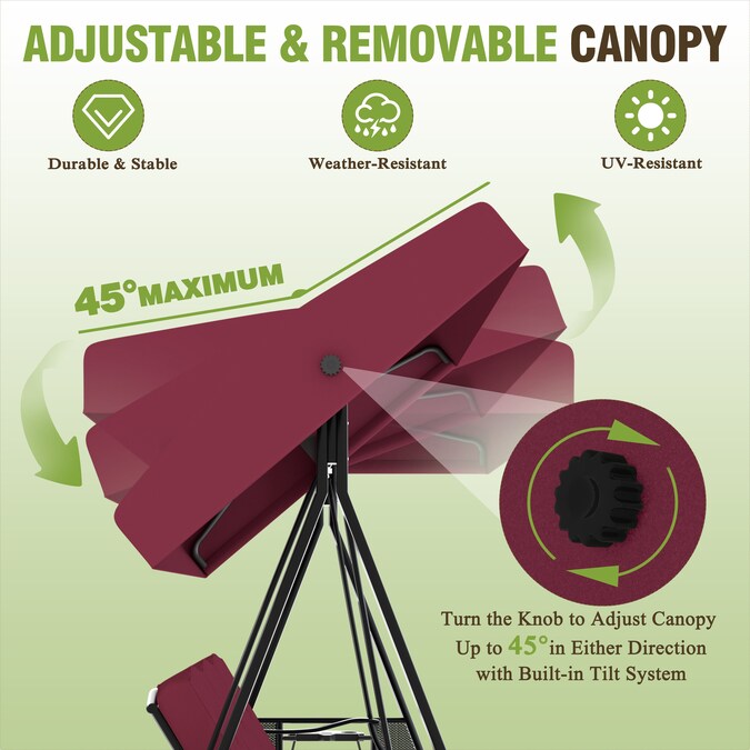 VEIKOUS Included side trays 3-person Wine Red Steel Outdoor Swing - Image 6