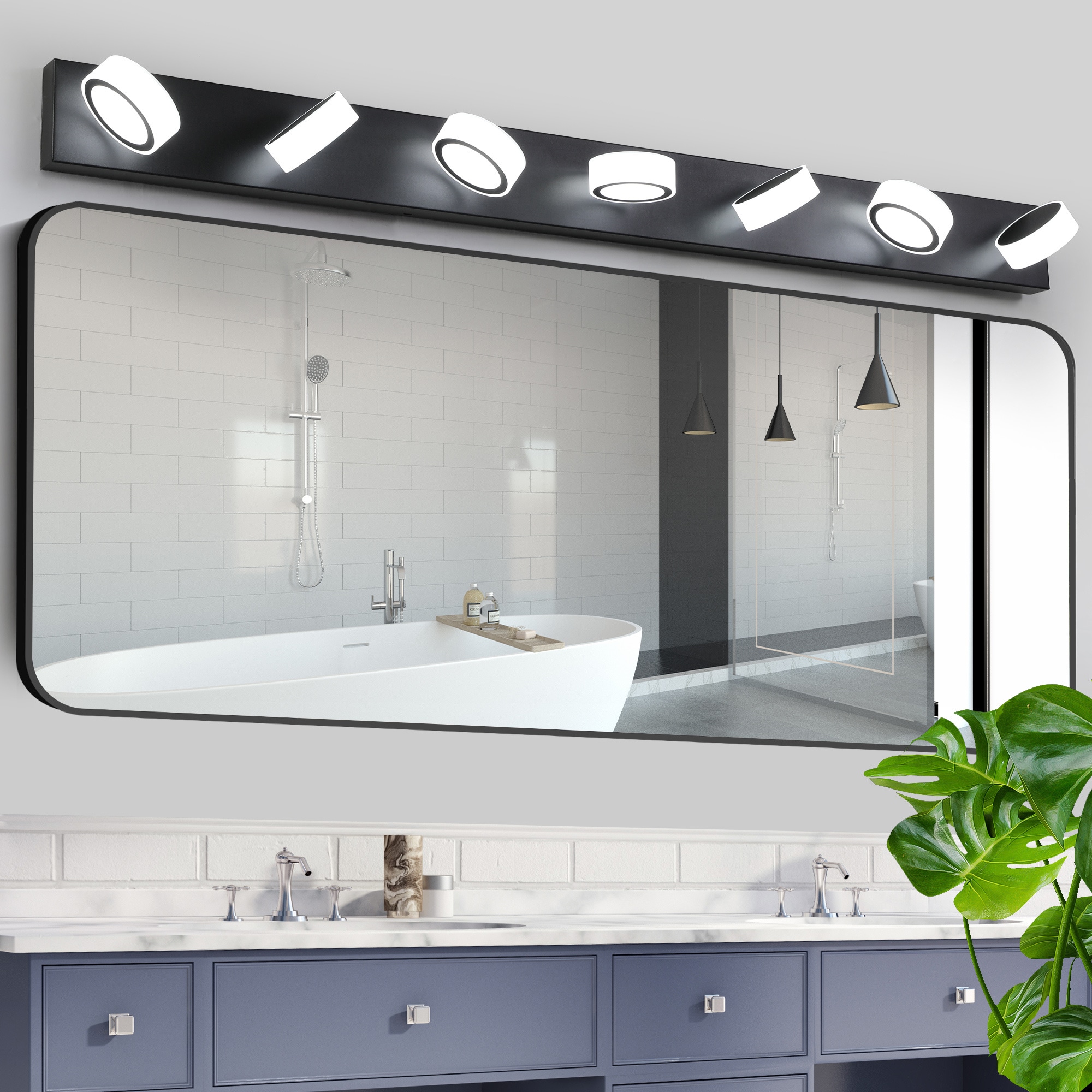 Bathroom Mirror Lights 52.2-in 7 -Light Matte Black Integrated LED Modern/contemporary Vanity light