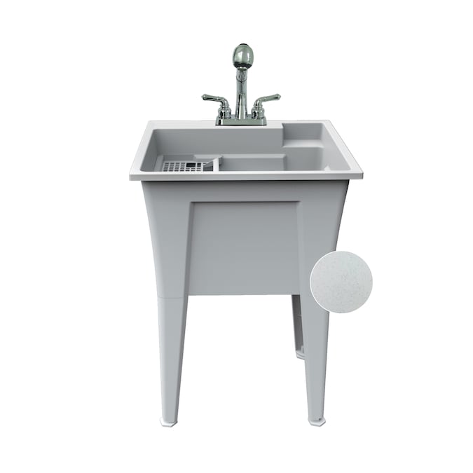 RuggedTub 24.25-in x 22-in 1-Basin White with Gray Speckles Freestanding Utility Tub with Drain and Faucet