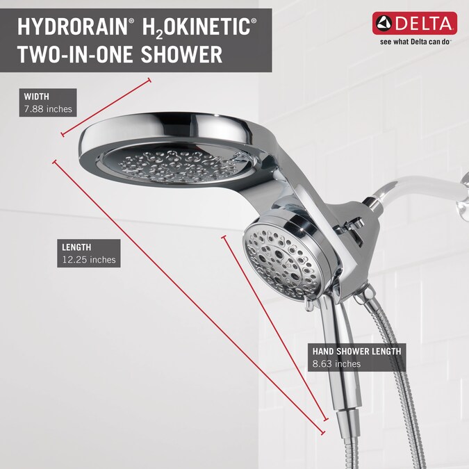 Delta HydroRain H2Okinetic Lumicoat Chrome 7.875-in Round Dual/Combo Rain Shower Head 1.75-GPM (6.6-LPM) - Image 13