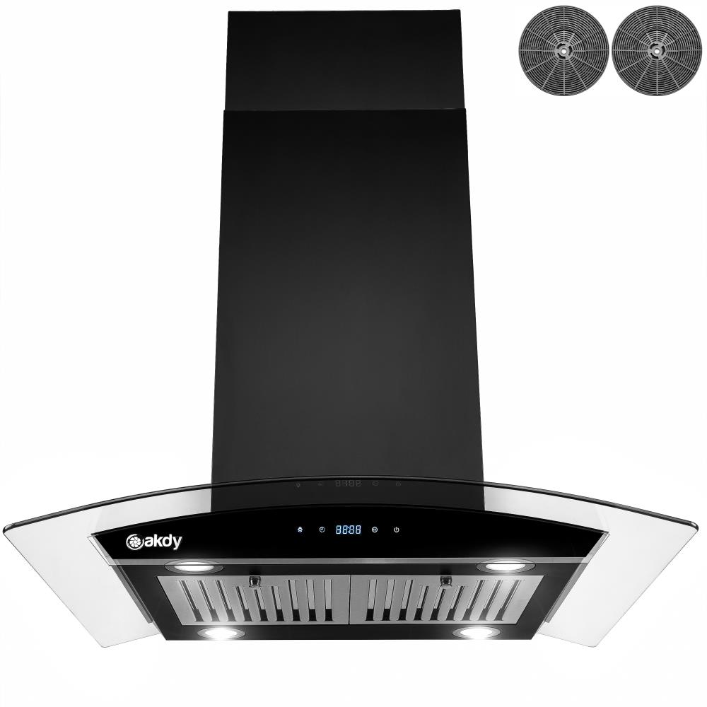 36 inch Convertible 343-CFM Black Island Range Hood with Charcoal Filter