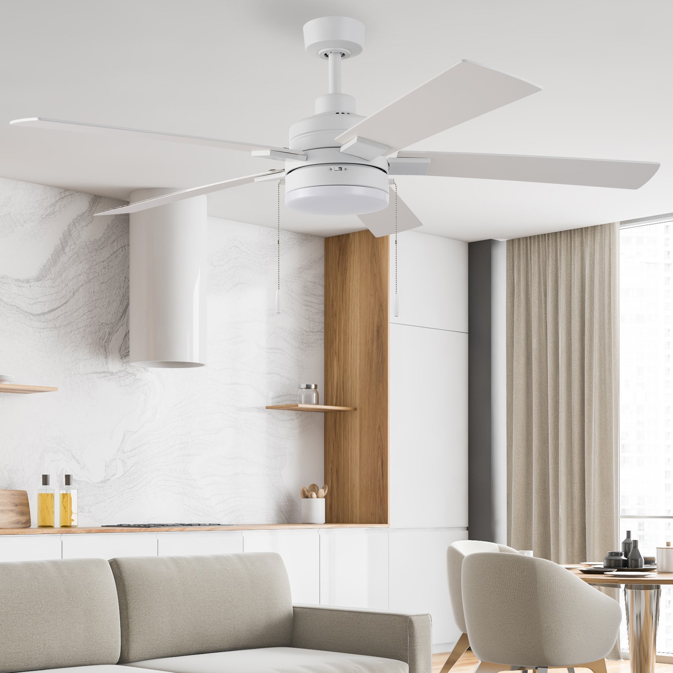 Wrightsville Easy2Hang 52-in Integrated LED Matte White with White/White Oak Blades Ceiling Fan With Light ( 5 -Blade )
