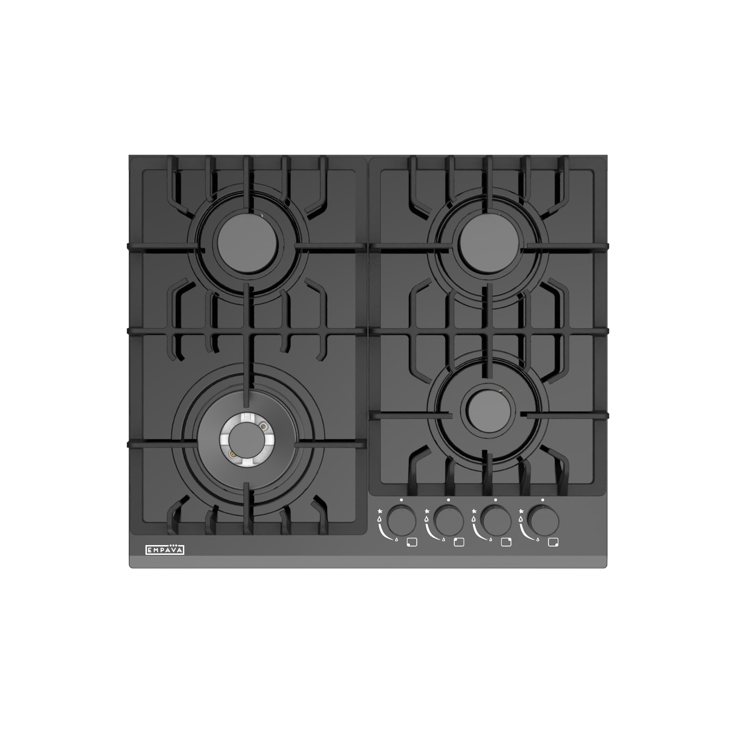 24-in 4 burners Black Gas Cooktop