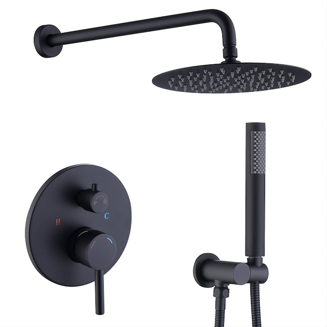 WELLFOR Matte Black 10-in Waterfall Dual Head Built-In Shower Faucet System with 2-way Diverter (Pressure-balanced Valve Included)