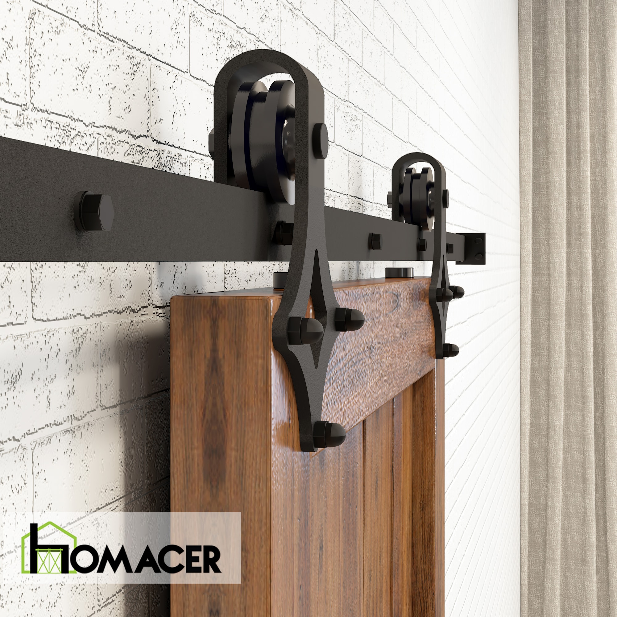 96-in Rustic black Black Indoor Diamond Single Barn door hardware kit - Image 5