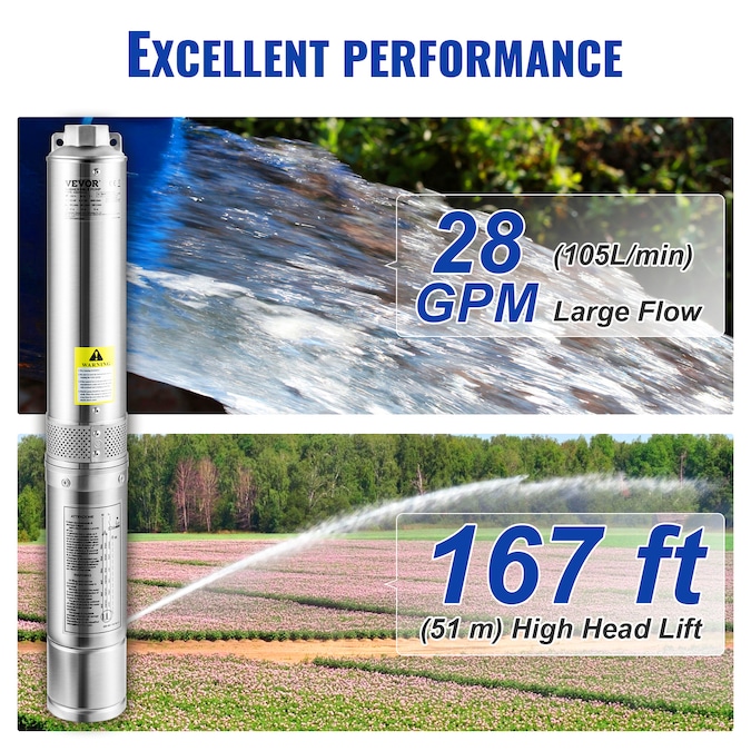 VEVOR 1/2-HP 115-Volt 28-GPM Stainless Steel Submersible Well Pump - Image 12
