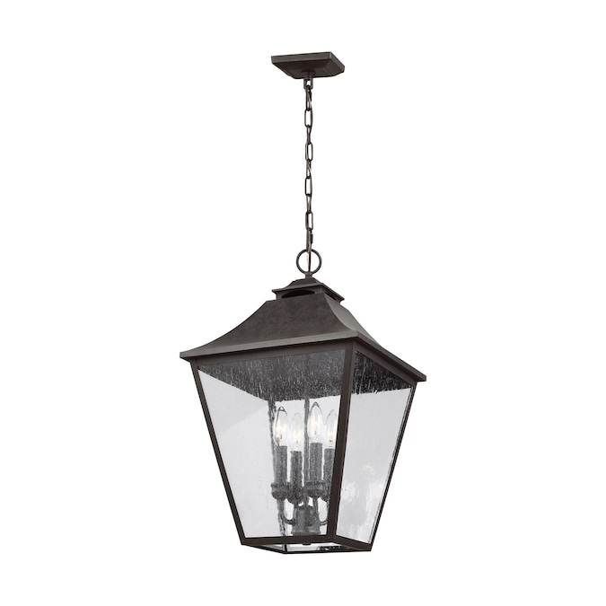 Generation Lighting Galena 4-Light Sable Traditional Clear Glass Lantern Large Outdoor Hanging Pendant Light