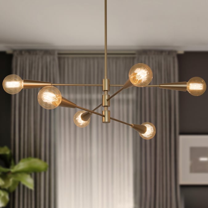 Uolfin 6-Light Satin Gold Modern/Contemporary LED Dry rated Chandelier