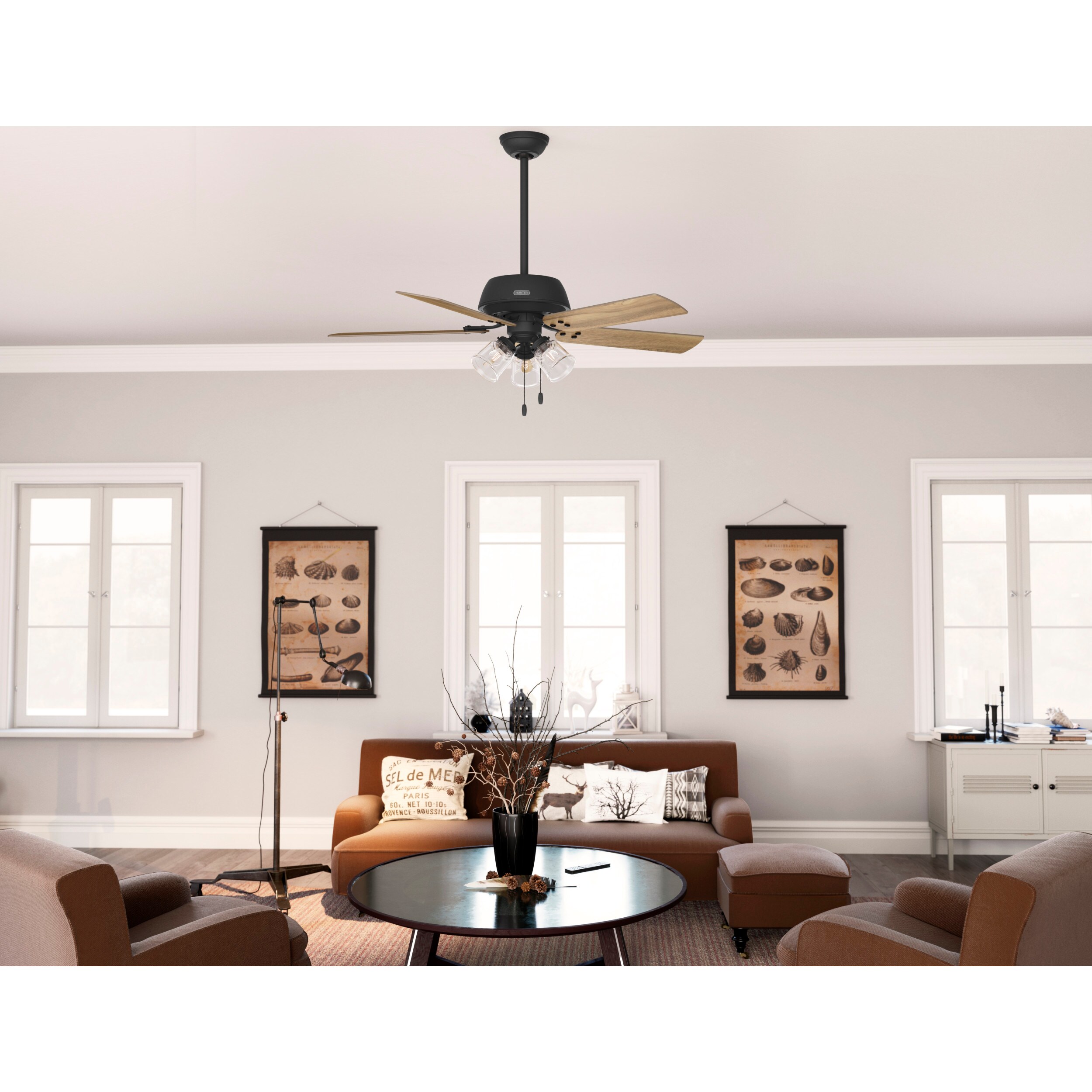 Shady Grove 52-in Matte Black with Golden Maple Blades Ceiling Fan With Light ( 5 -Blade ) - Image 5