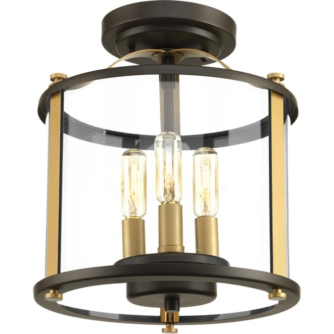 Progress Lighting Squire 3-Light 9.875-in Antique Bronze Indoor/Outdoor Semi Flush Mount Light