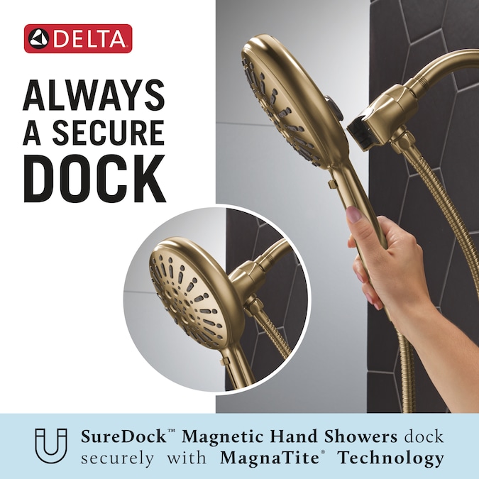 Delta SureDock Magnetic Lumicoat Champagne Bronze 6.19-in Round Handheld Shower Head 1.75-GPM (6.6-LPM) - Image 4