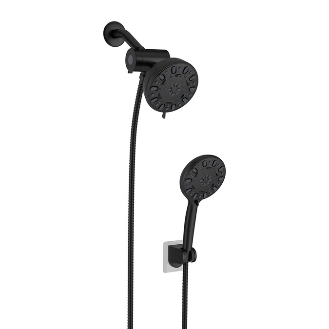 KICHAE 7-Mode Matte Black 4.7-in Round Dual/Combo Rain 1.8-GPM (6.8-LPM)