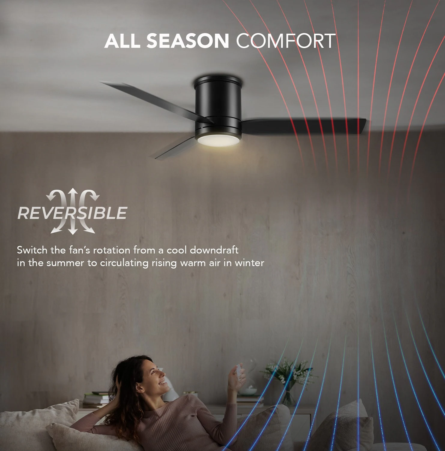 Caledon 52-in Color-Changing Integrated LED Outdoor Flush Mount Smart Black with Matte Black Blades Ceiling Fan With Light - Remote Included ( 3 -Blade ) - Image 6