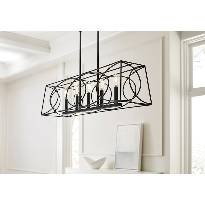 allen + roth Providence 5-Light Black Traditional Linear Large Hanging Pendant Light