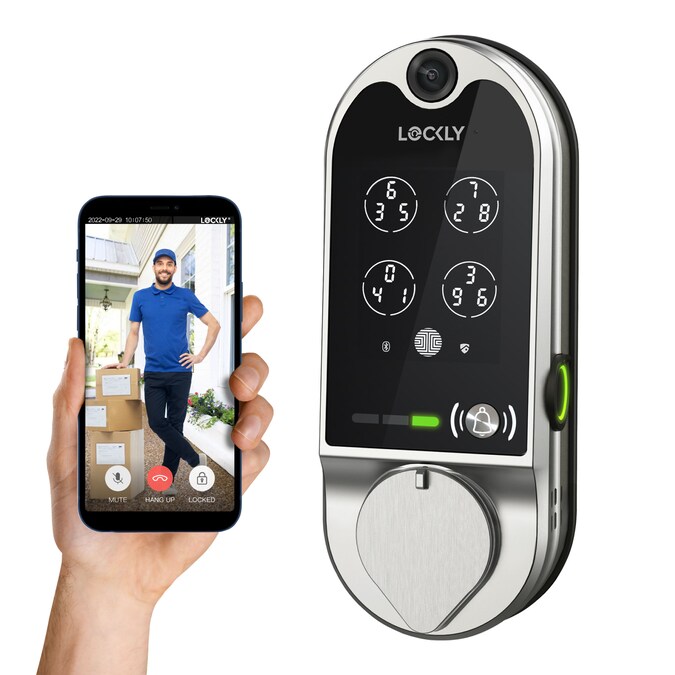 Lockly Vision Video Doorbell Smart Locks Satin Nickel Smart Lock Electronic Deadbolt with Wifi Bluetooth and Fingerprint Touchscreen Keypad