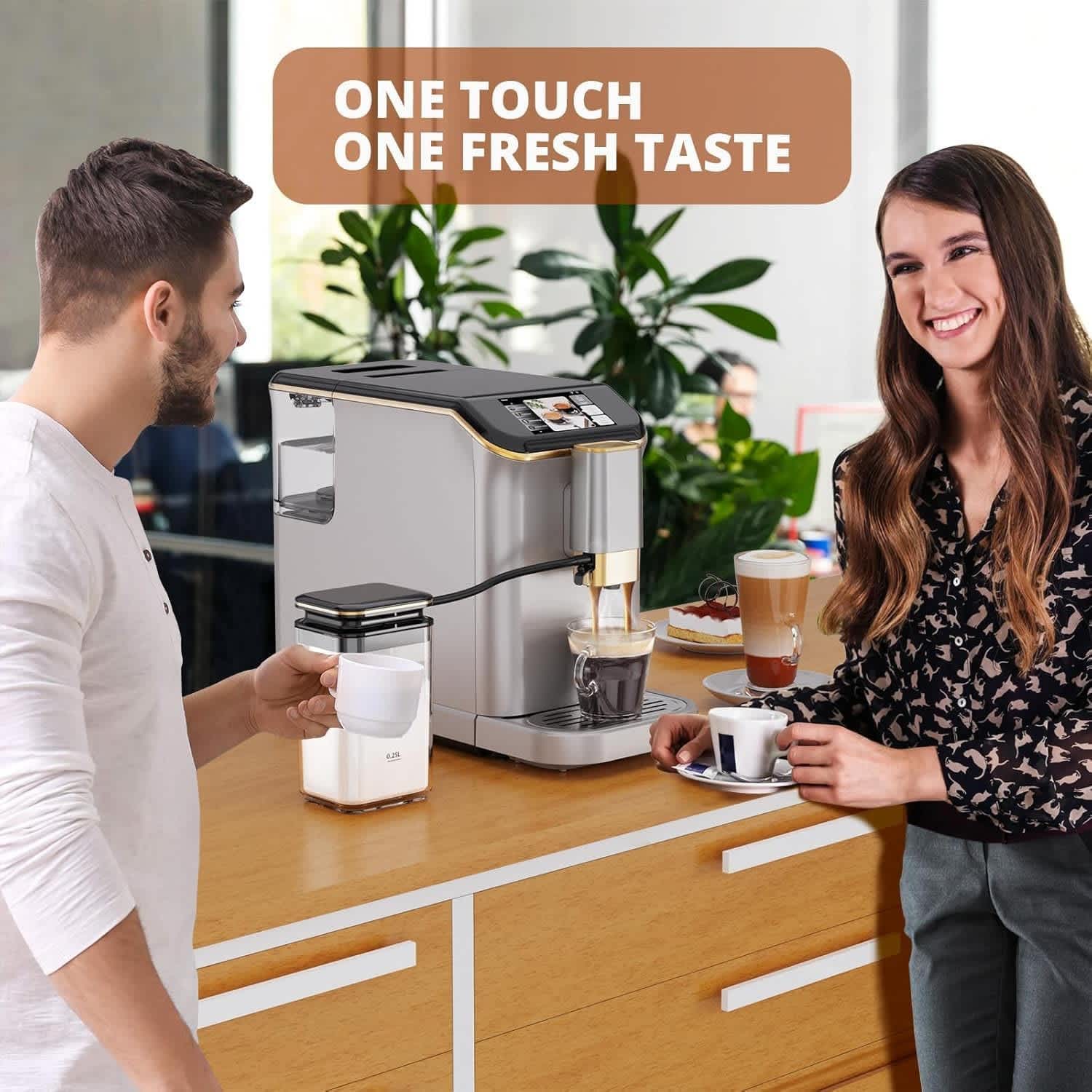 Fully automatic coffee machine with grinder and automatic milk frothing with one-touch screen hot water function 20 bar pressure and 15 grind settings - Image 5