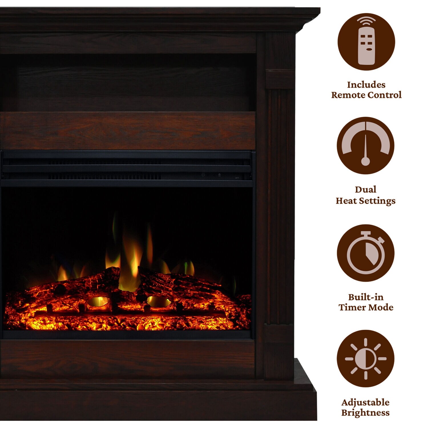 33.9-Inches W Mahogany Free standing Fan-forced Flat wall Electric Fireplace with Remote Control Included - Image 2