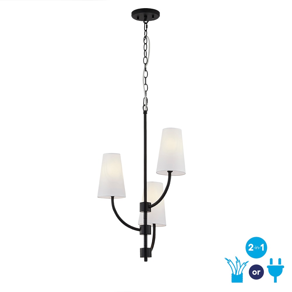 Graysea 3 -Light Matte Black Transitional Plug-in/Hardwired For Use in Bedrooms, Dining Rooms, Foyers, Kitchens, Living Rooms Chandelier