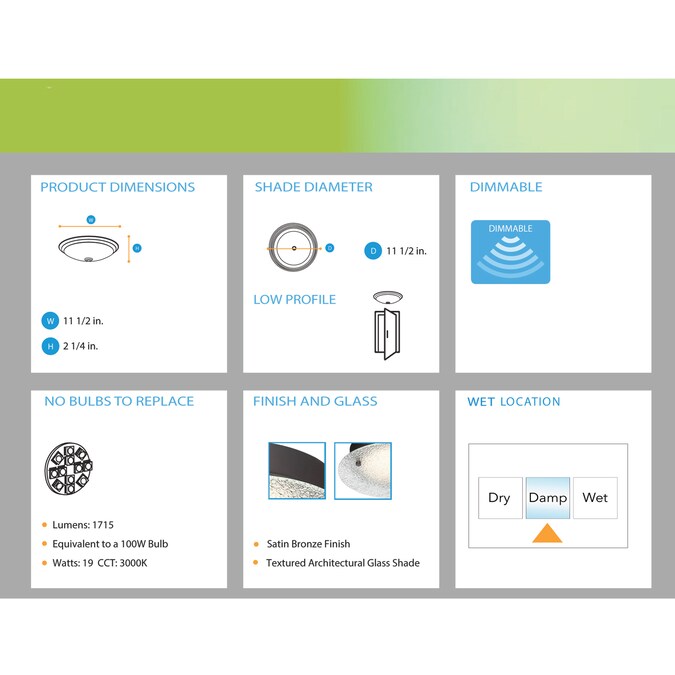 Designers Fountain Edge Lit 1-Light 11.5-in Bronze LED Flush Mount Light - Image 4