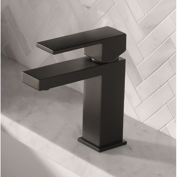 Delta Modern Matte Black Single Hole 1-Handle WaterSense Bathroom Sink Faucet with Drain