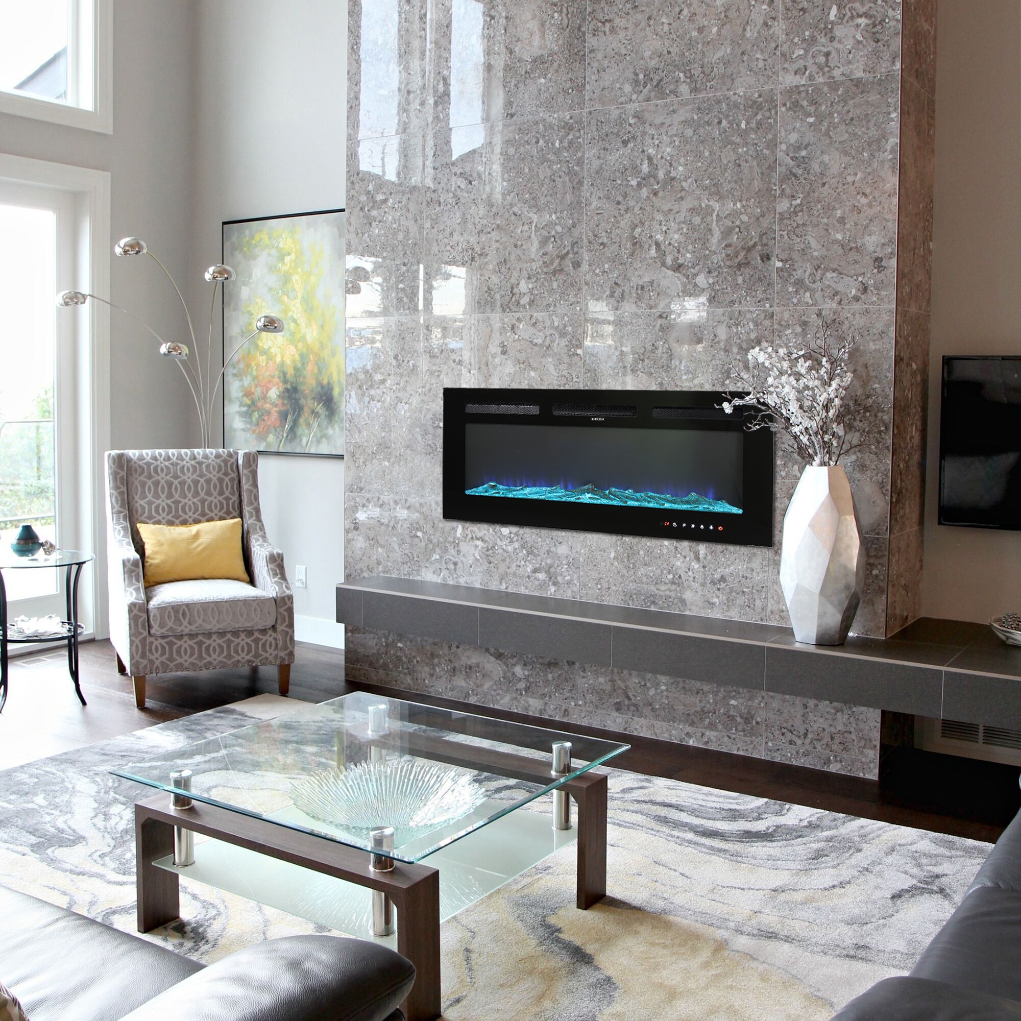 36-Inches W Black Wall mount LED Wall-mount Electric Fireplace with Remote Control Included - Image 2