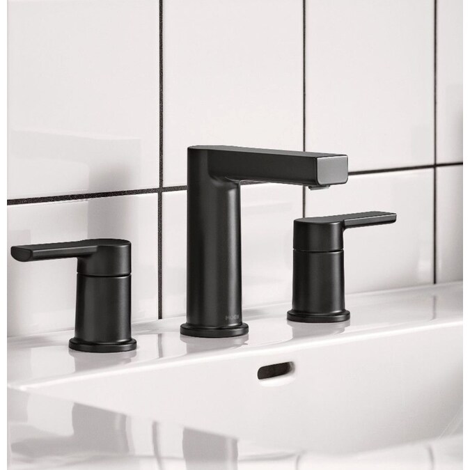 Moen Rinza Matte Black Widespread 2-Handle WaterSense Bathroom Sink Faucet with Drain