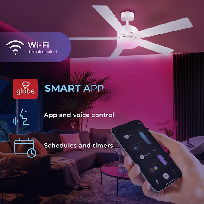 Globe Electric Dayton 52-in Color-Changing Integrated LED Outdoor Smart White with White Blades Ceiling Fan With Light - Remote Included ( 5 -Blade ) - Image 3