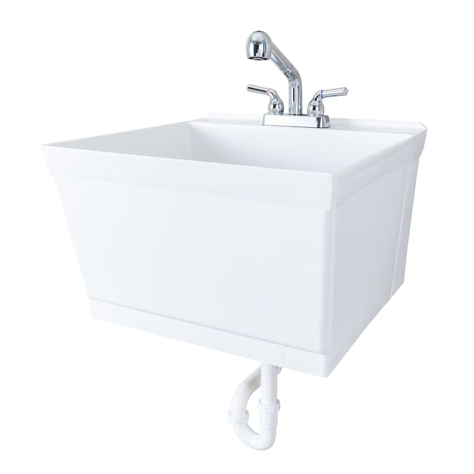 Cambridge Resources 23.5-in x 22.875-in 1-Basin White Wall Mount Utility Tub with Drain and Faucet