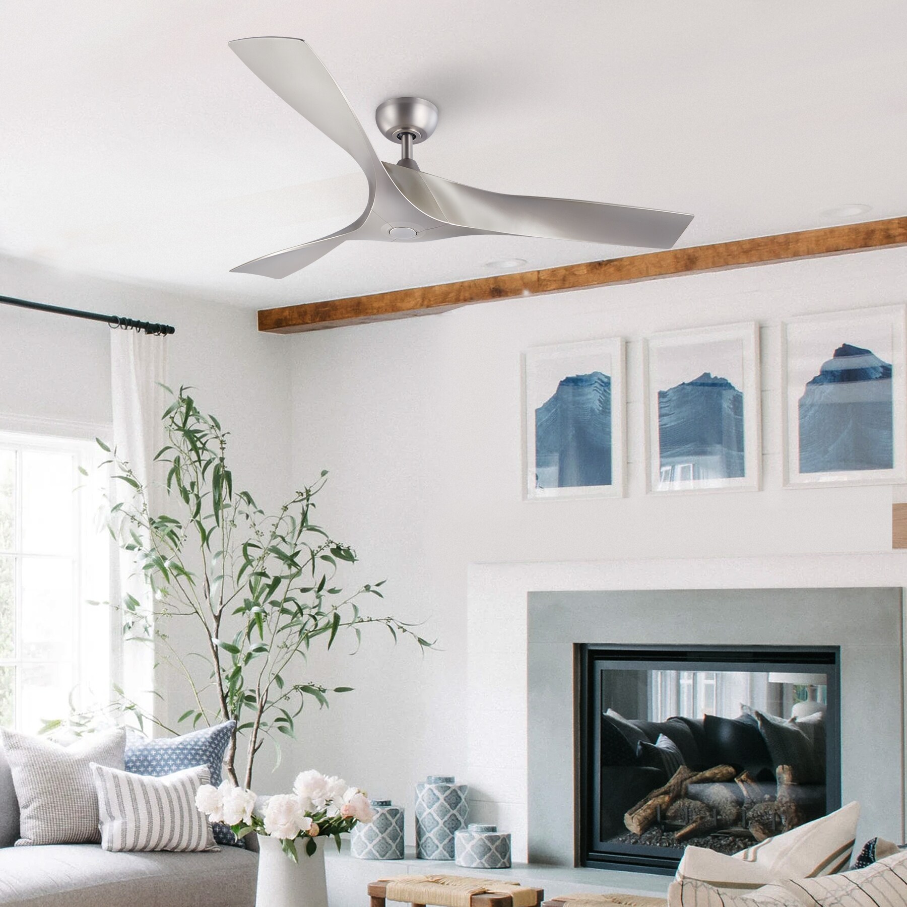 52-in Brushed Nickel with Brushed Nickel Blades Ceiling Fan Without Light - Remote Included ( 3 -Blade ) - Image 8