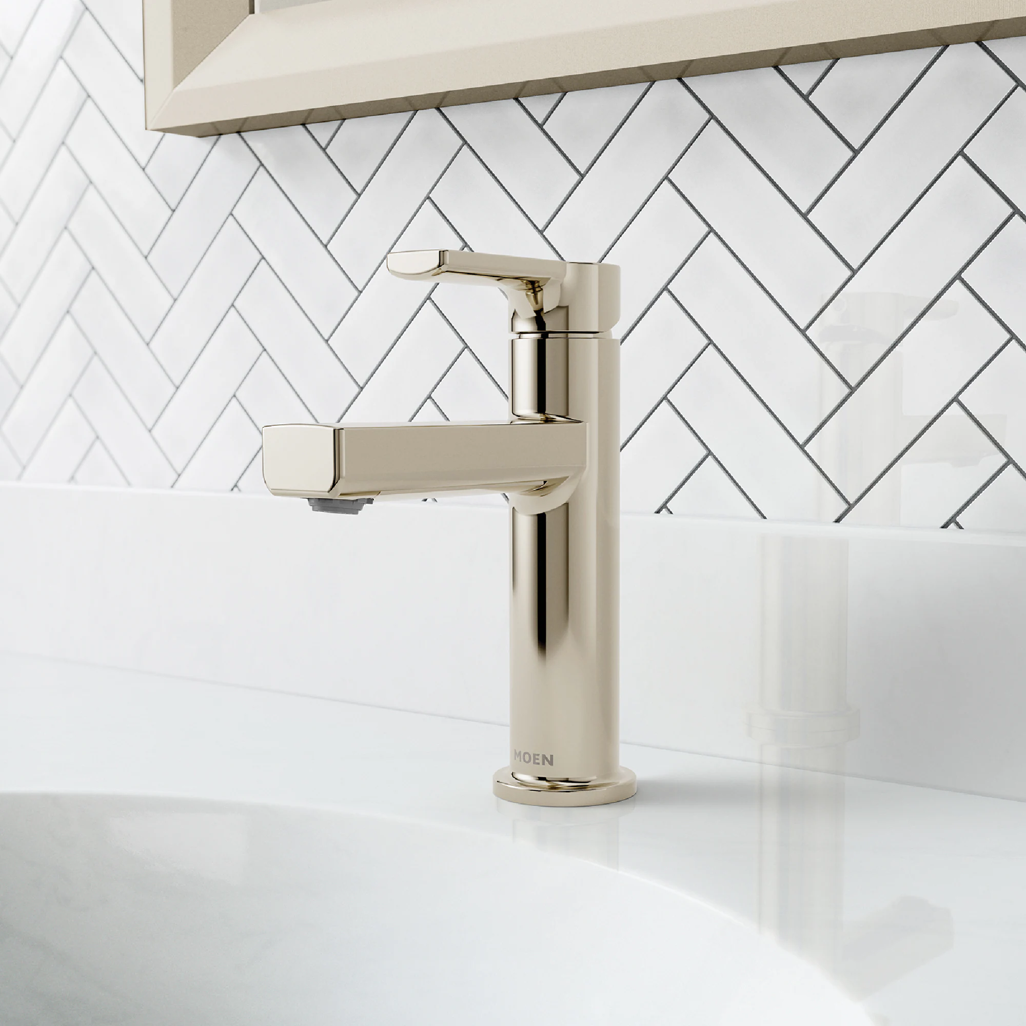 Rinza Polished Nickel Single hole 1-handle WaterSense High-arc Residential Handle Bathroom Sink Faucet with Drain with Deck Plate