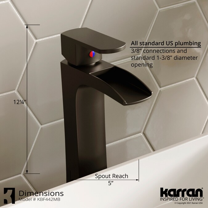 Karran Kassel Matte Black Vessel 1-Handle Waterfall Bathroom Sink Faucet with Drain - Image 5