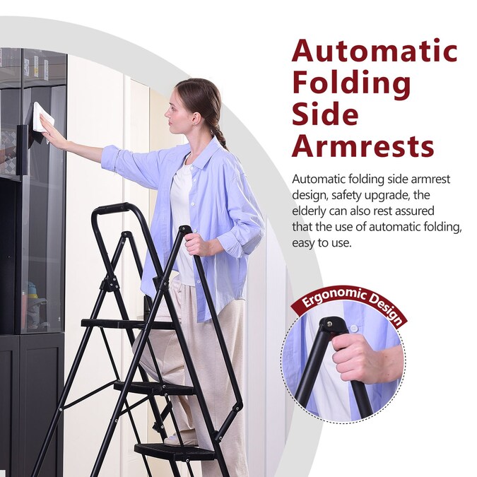 WELLFOR 5-Step 300-lb Capacity Black Steel Foldable Step Stool - Image 3