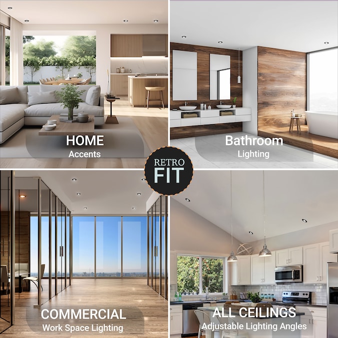 NUWATT 2700K-5000K Gimbal Retrofit 5/6"-in Black 6-in 1200-Lumen Switchable Round Dimmable LED Canned Shower Recessed Downlight (6-Pack) - Image 8