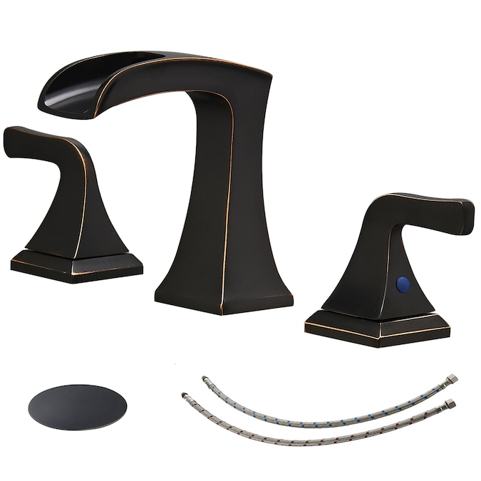 BWE Oil Rubbed Bronze Widespread 2-Handle WaterSense Waterfall Bathroom Sink Faucet with Drain