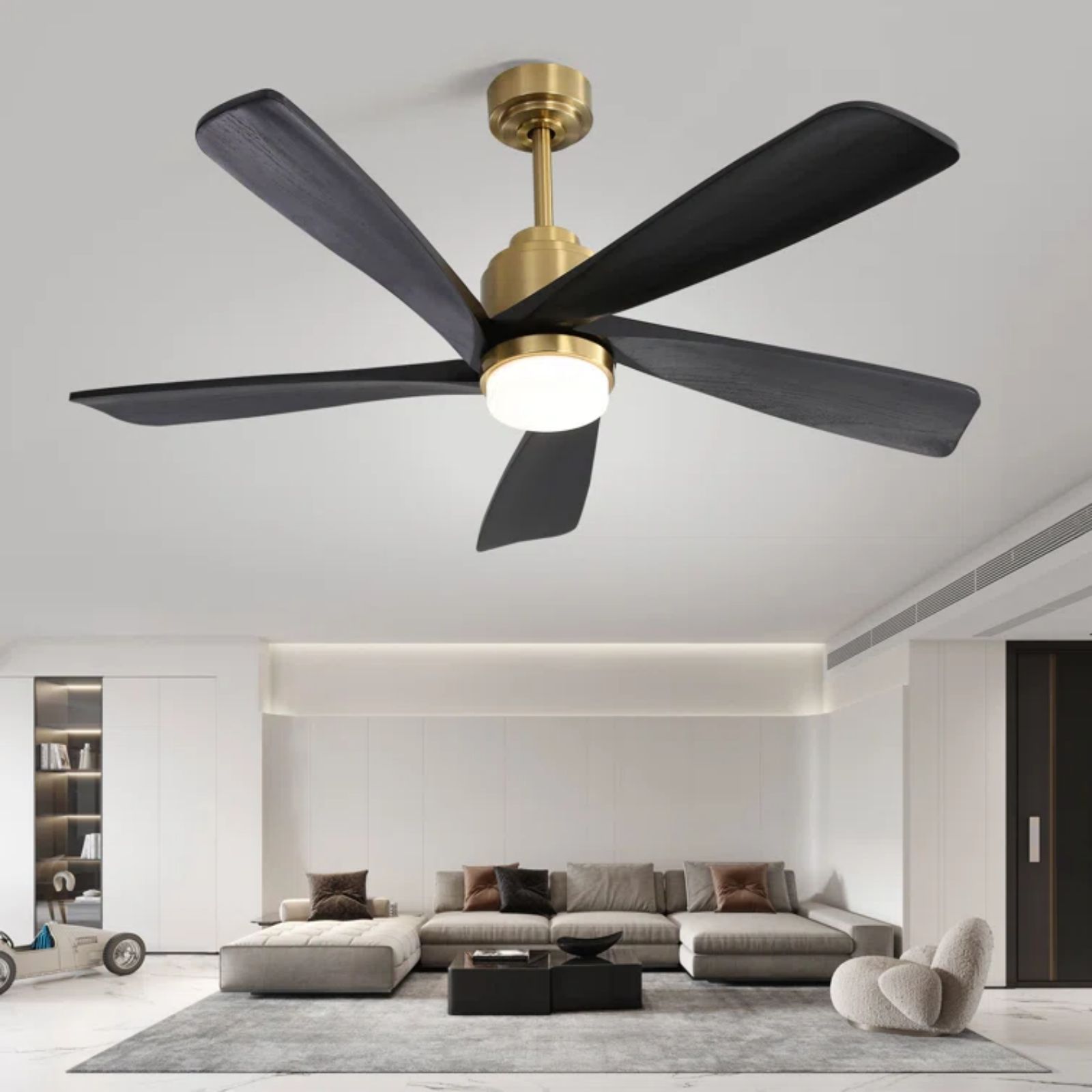 52K085SMTY 52-in Color-Changing Outdoor Smart Gold with Black Blades Ceiling Fan With Light and Remote ( 5 -Blade ) - Image 6
