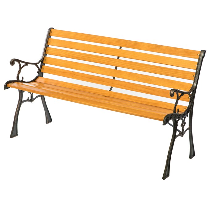 Quickway Imports Wooden Garden Seat Bench with Arms and Back, Brown, 500 lb Load Capacity, 50-in W x 20-in D x 29-in H