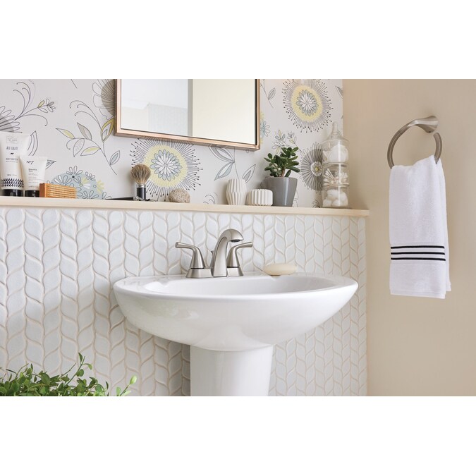 Moen Haber Spot Resist Brushed Nickel 4-in centerset 2-Handle WaterSense Bathroom Sink Faucet with Drain