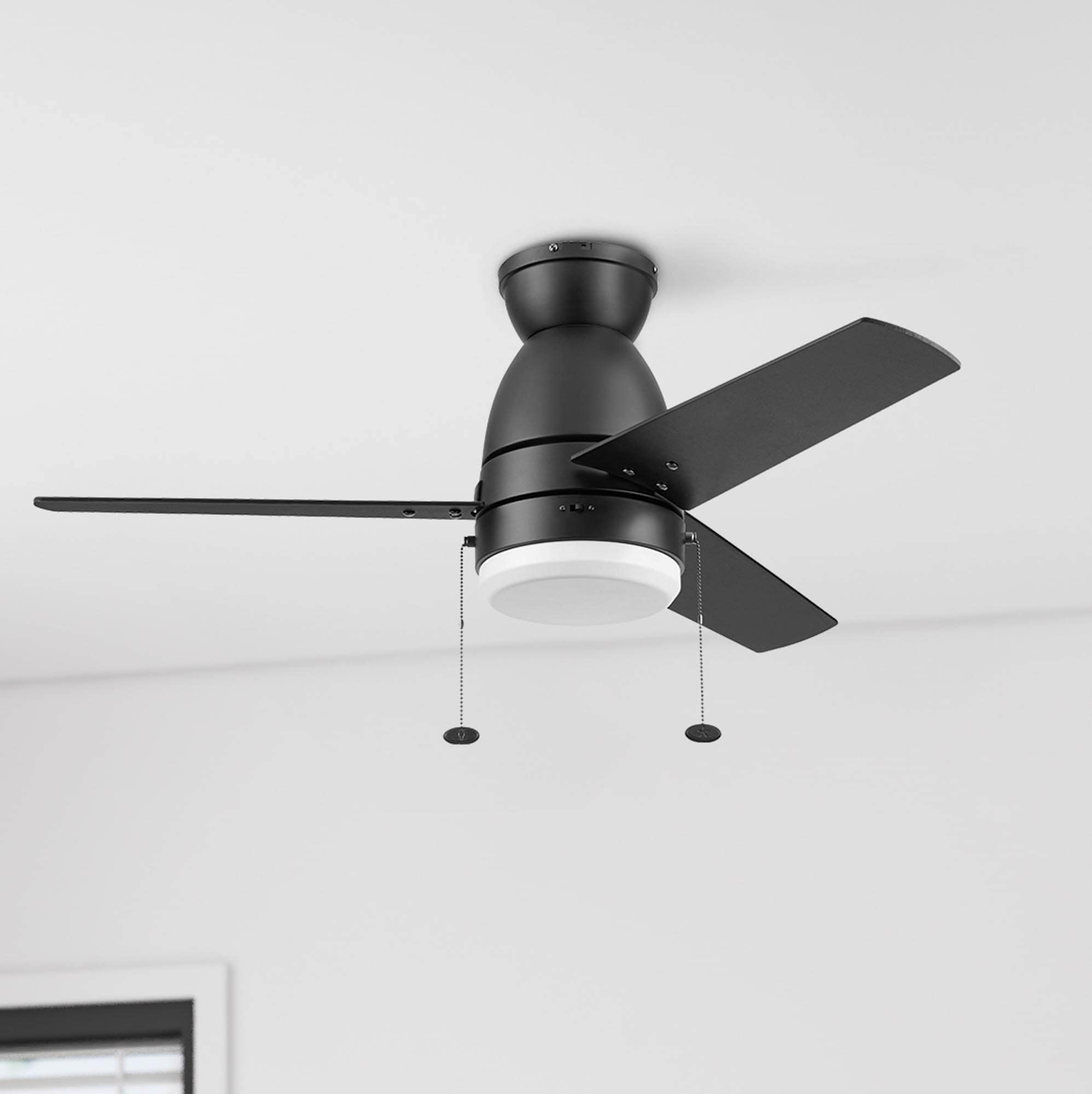Fawn 44-in Flush Mount Matte Black with Matte Black/Dark Chestnut Blades Ceiling Fan With Light ( 3 -Blade )