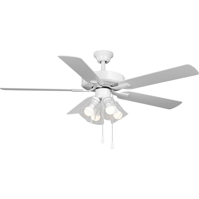 Progress Lighting AirPro Builder Fan 52-in White with White/Antique Wood Blades LED Indoor Ceiling Fan with Light (5-Blade)