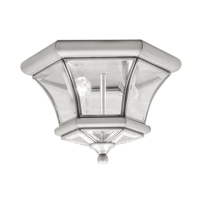 Livex Lighting Monterey 2-Light 10.5-in Brushed Nickel Indoor/Outdoor Flush Mount Light