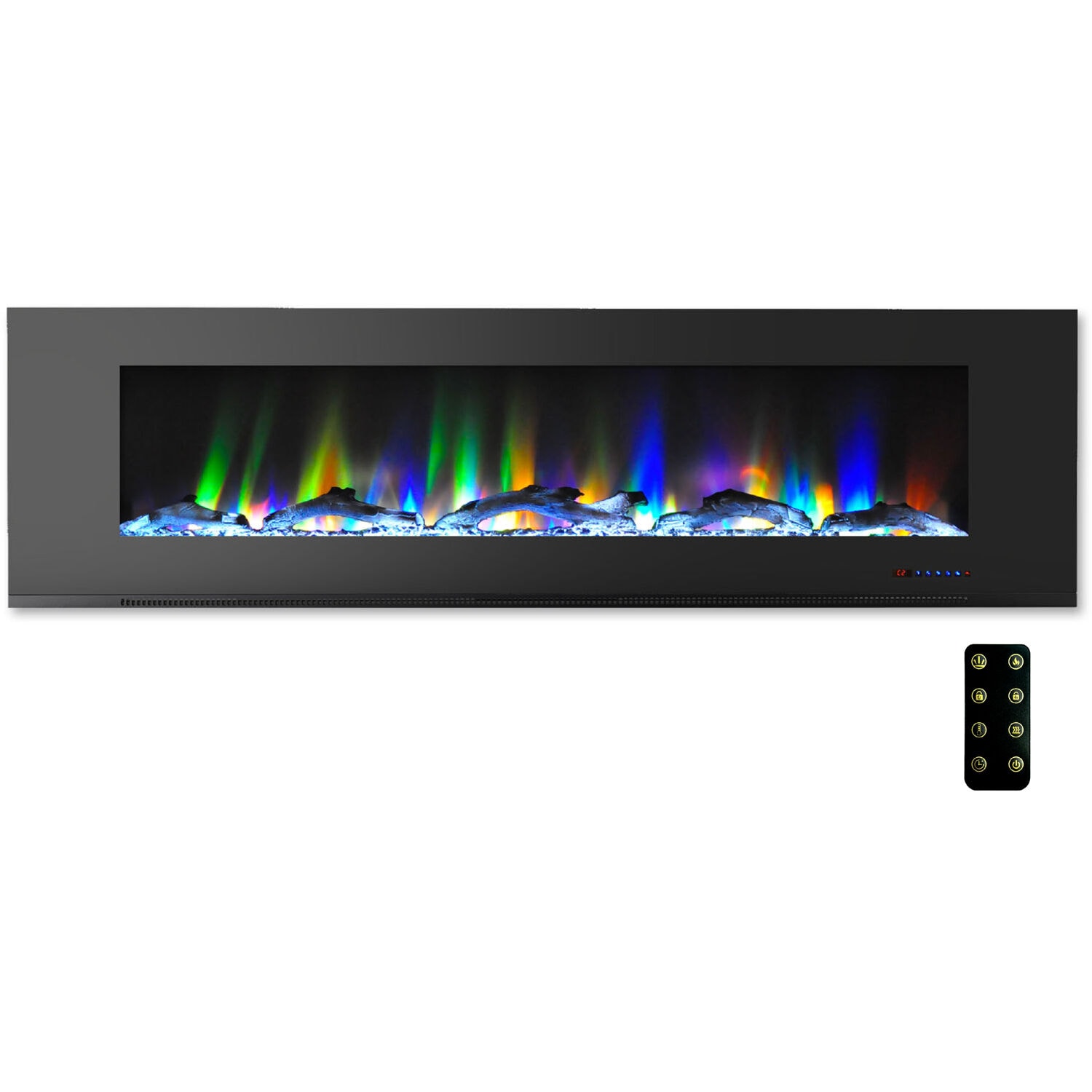 72-Inches W Black Wall mount Fan-forced Wall-mount Electric Fireplace with Remote Control Included