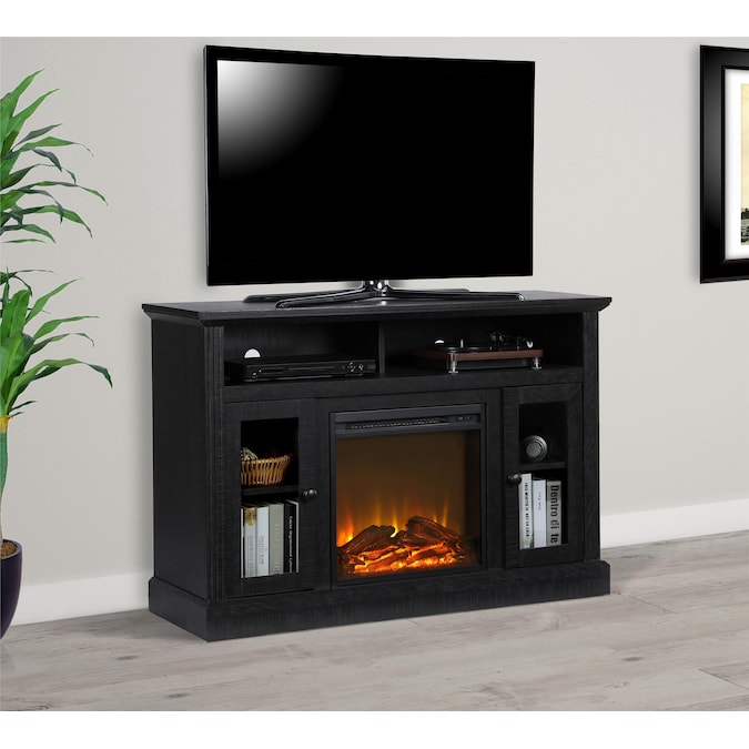 Ameriwood Home 47.24-in W Black Oak TV Stand with Fan-forced Flat Wall Electric Fireplace - Image 3