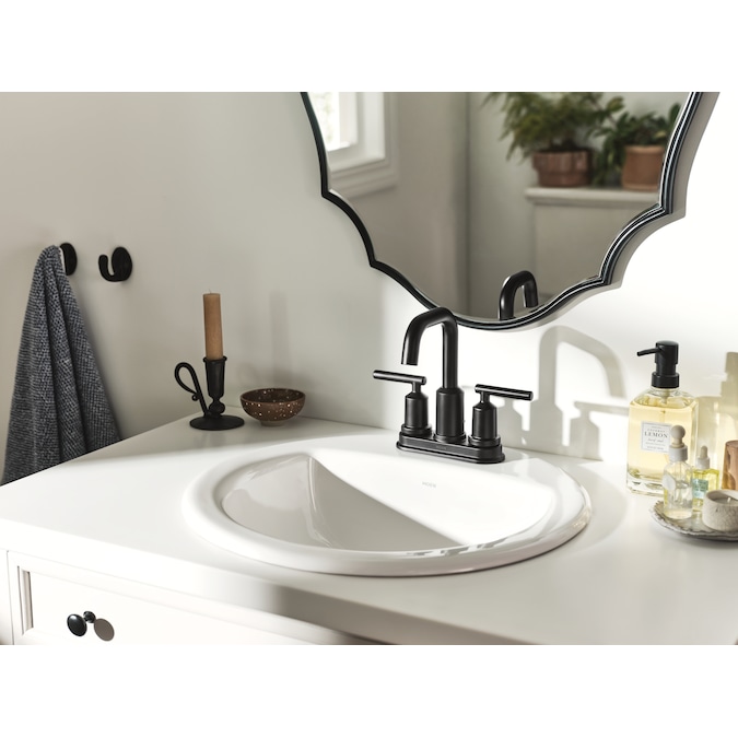 Moen Gibson Matte Black 4-in centerset 2-Handle WaterSense Bathroom Sink Faucet with Drain