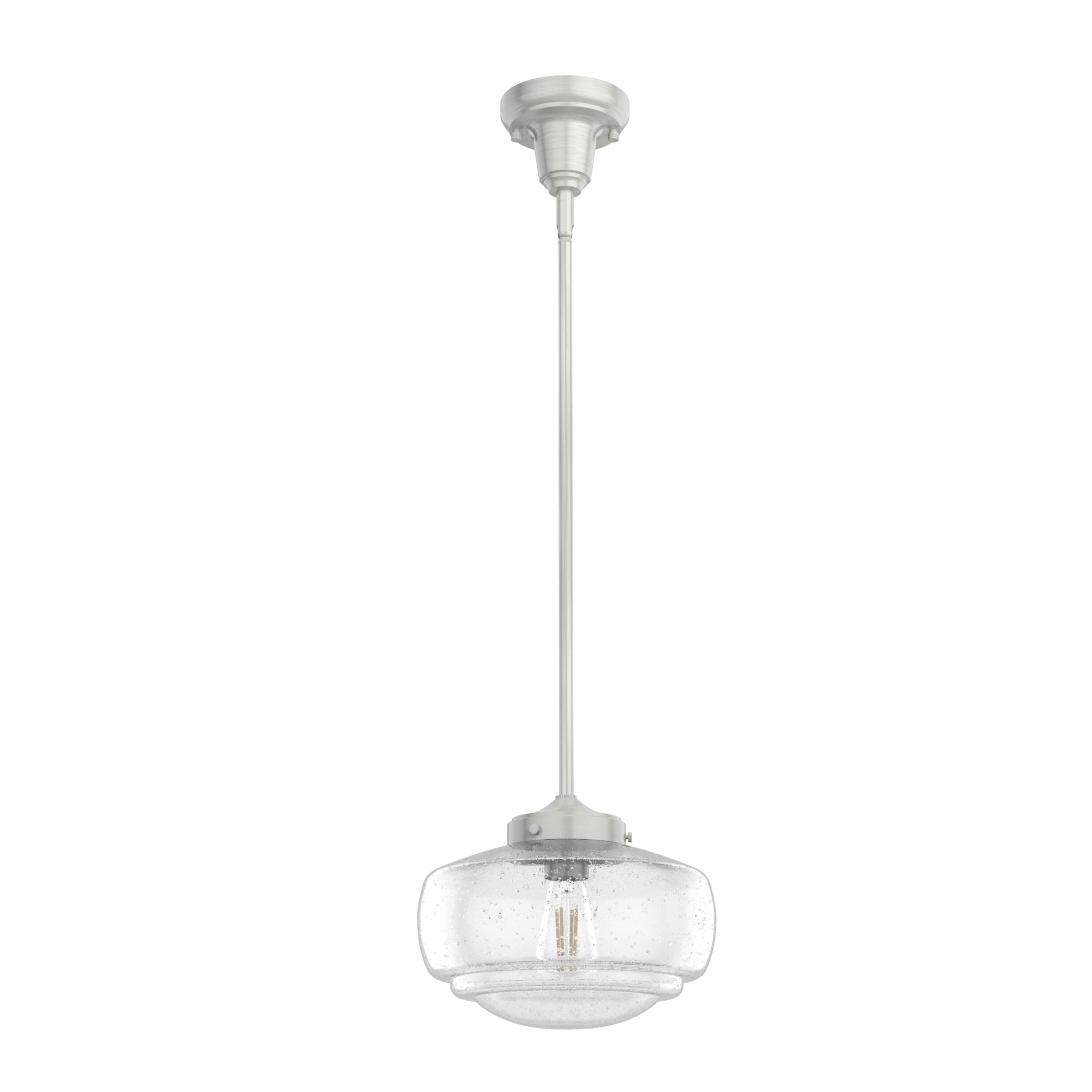 Saddle Creek 1 -Light Brushed Nickel Vintage Seeded glass Schoolhouse Medium Hanging Convertible pendant/Semi-flush