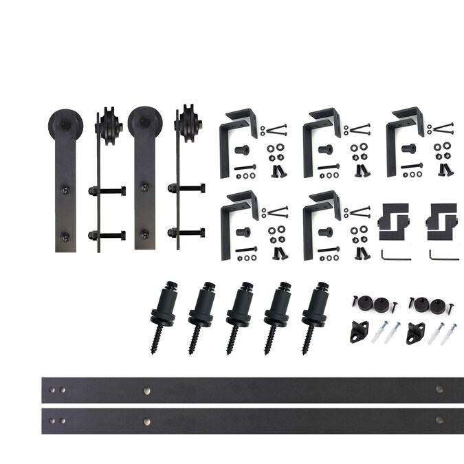 HOMACER 84-in Rustic Black Indoor I-strap Double Bypass Barn Door Hardware Kit