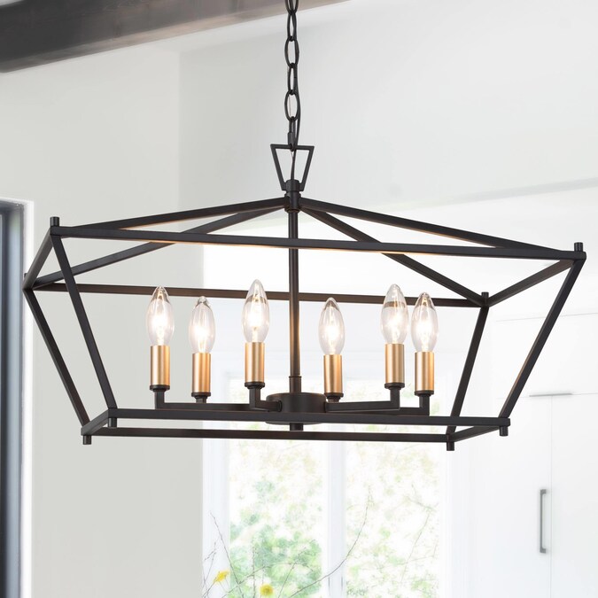 LNC Carson 6-Light Matte Black Modern/Contemporary LED Dry rated Chandelier