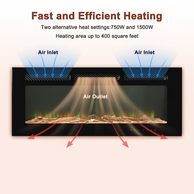 Mondawe 42-in W Black Fan-forced Wall-mount Electric Fireplace with Remote Control Included - Image 3