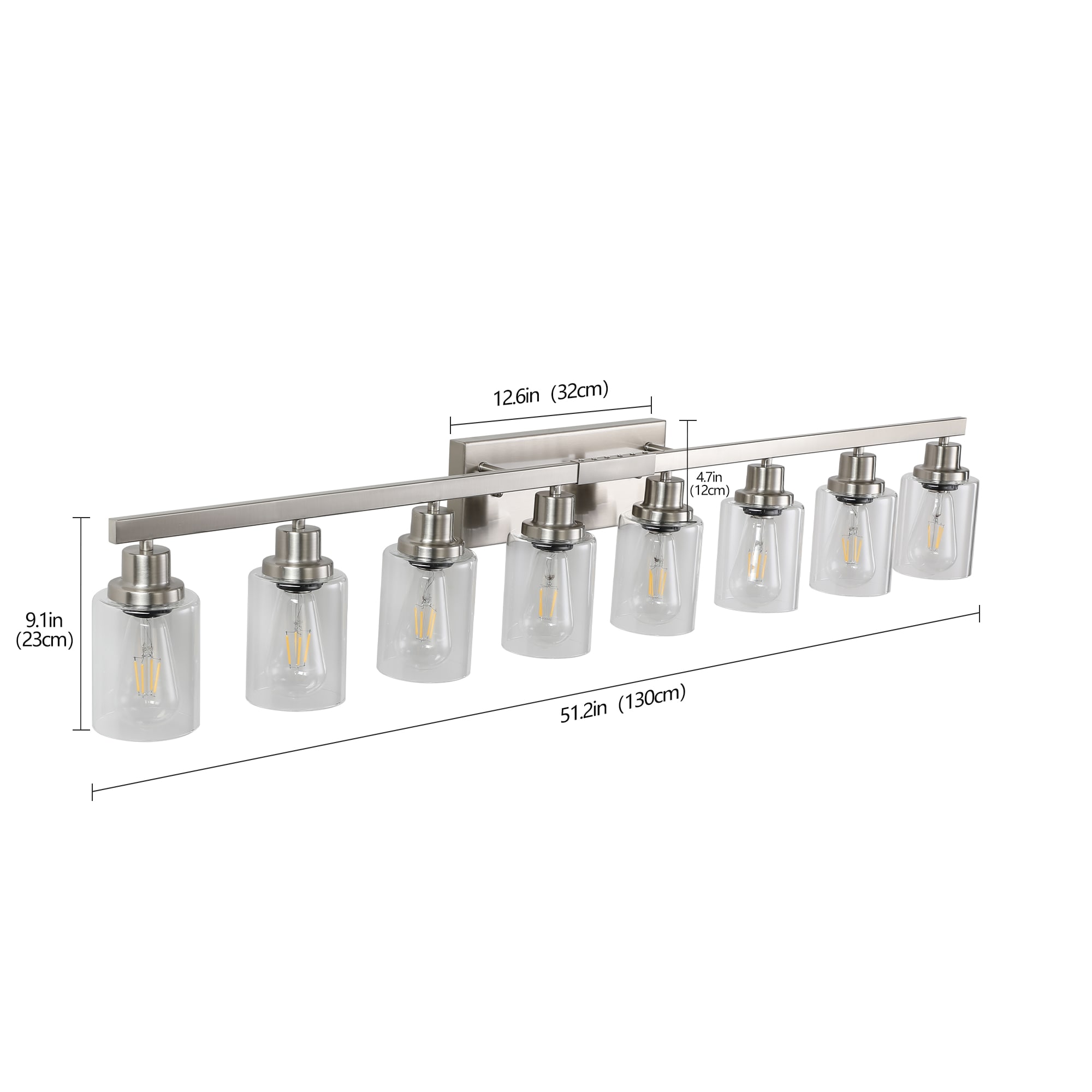 Vanity Light with Clear Glass Shades 51.2-in 8 -Light Brushed Nickel Modern/contemporary Vanity light - Image 3
