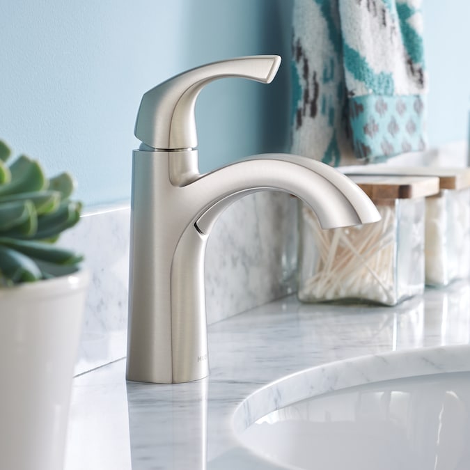 Moen Lindor Spot Resist Brushed Nickel Single Hole 1-Handle WaterSense Bathroom Sink Faucet with Drain and Deck Plate